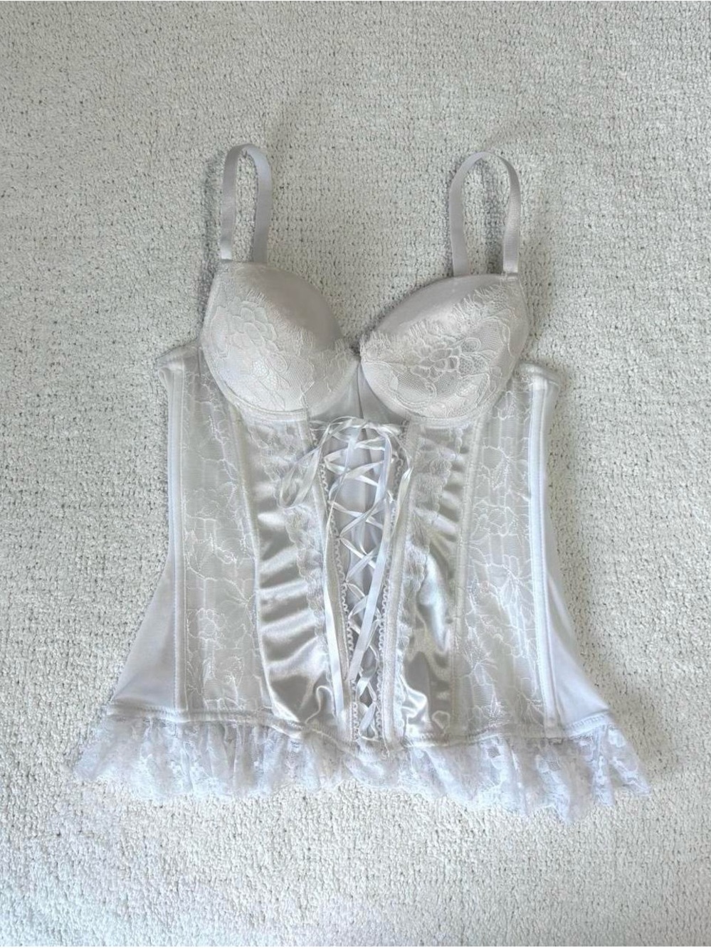 Fredericks of Hollywood white lace up bustier corset